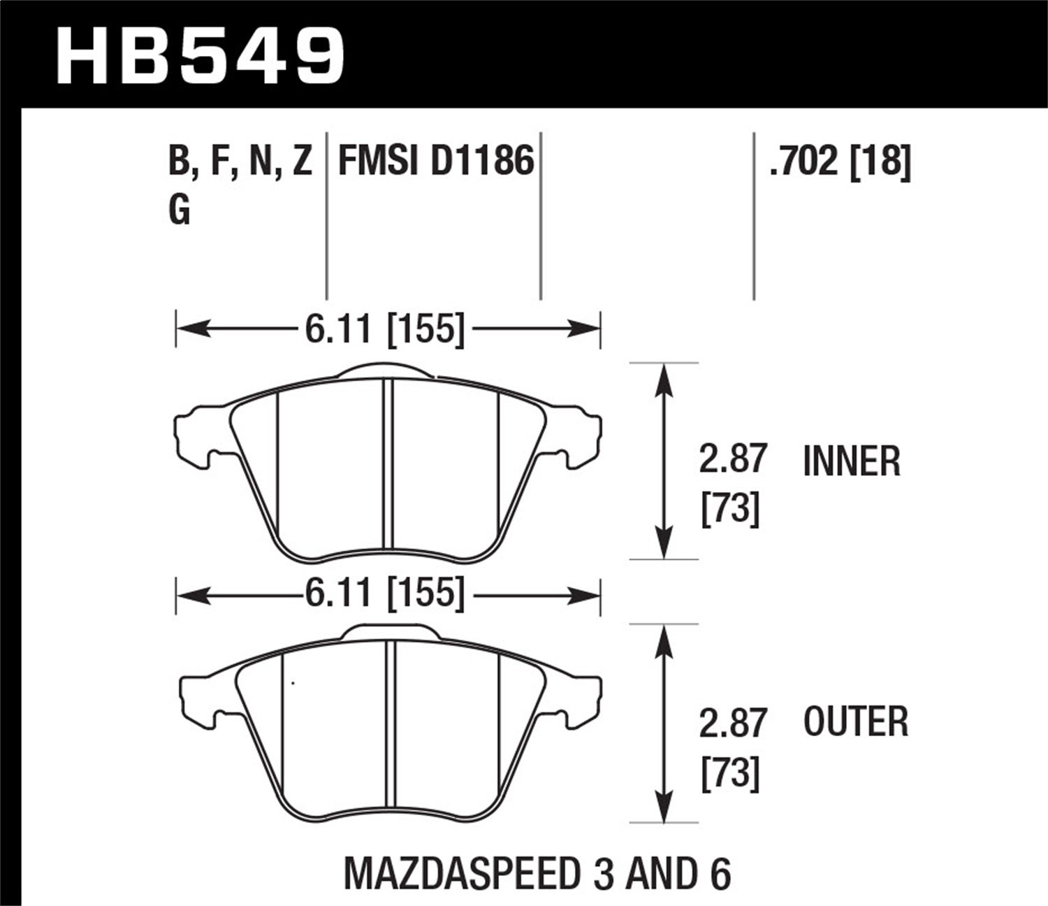 Hawk Performance Hb549b.702 Hps 5.0 Disc Brake Pad Fits 05-13 3 6 V50   Hps 5.0