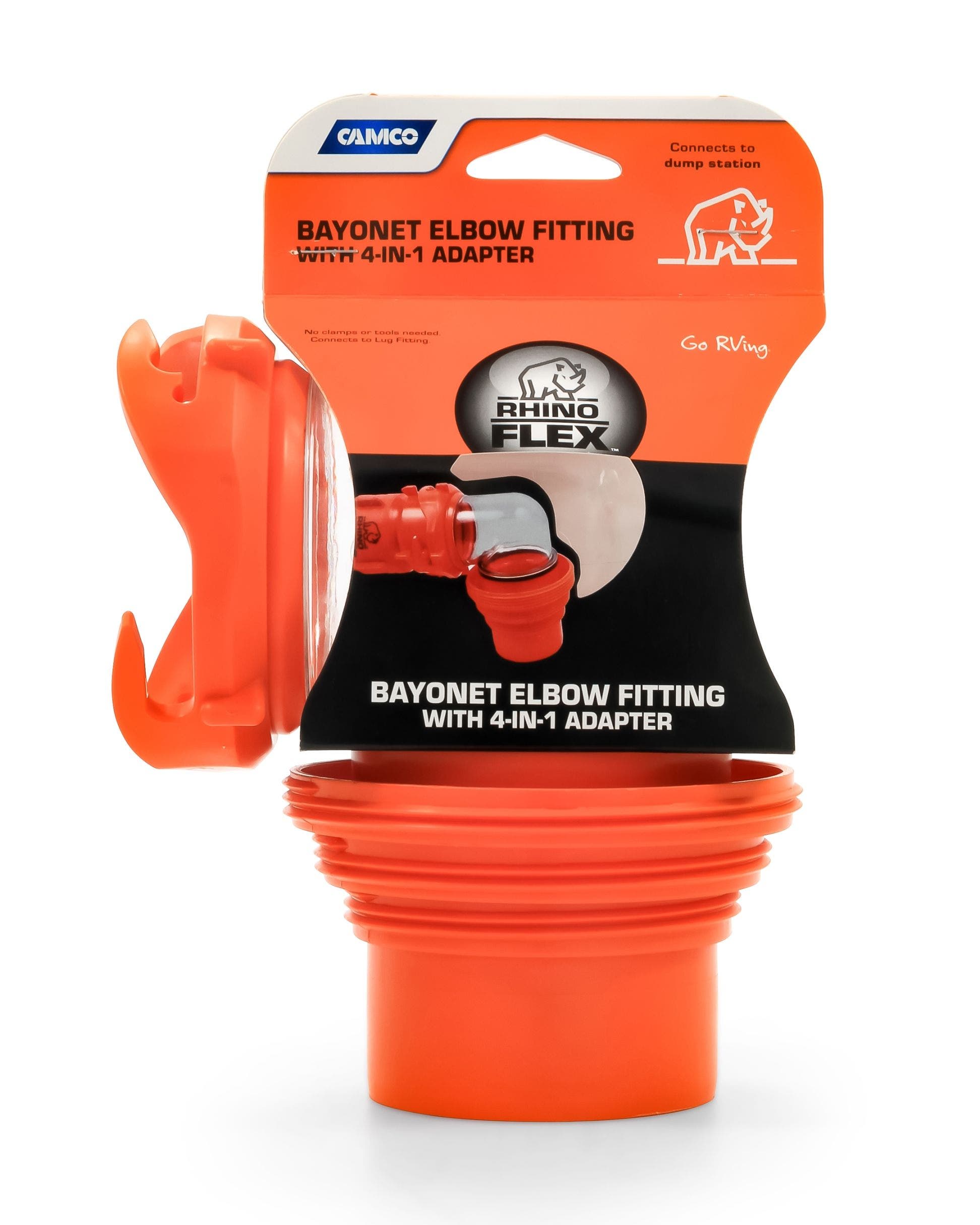 Camco Rhinoflex Rv Bayonet Elbow Fitting With 4-In-1 Adapter (39736)   Sewer