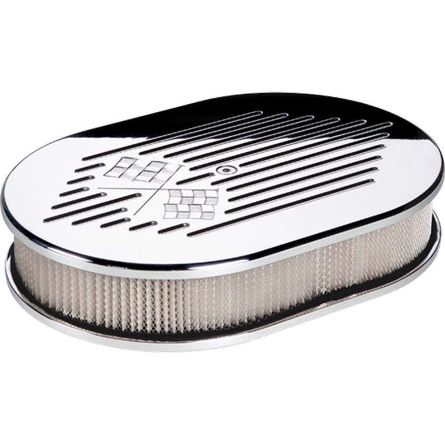 Air Cleaner, Small Oval Cross Flags Polished Air Cleaner, Small Oval Cross Flags