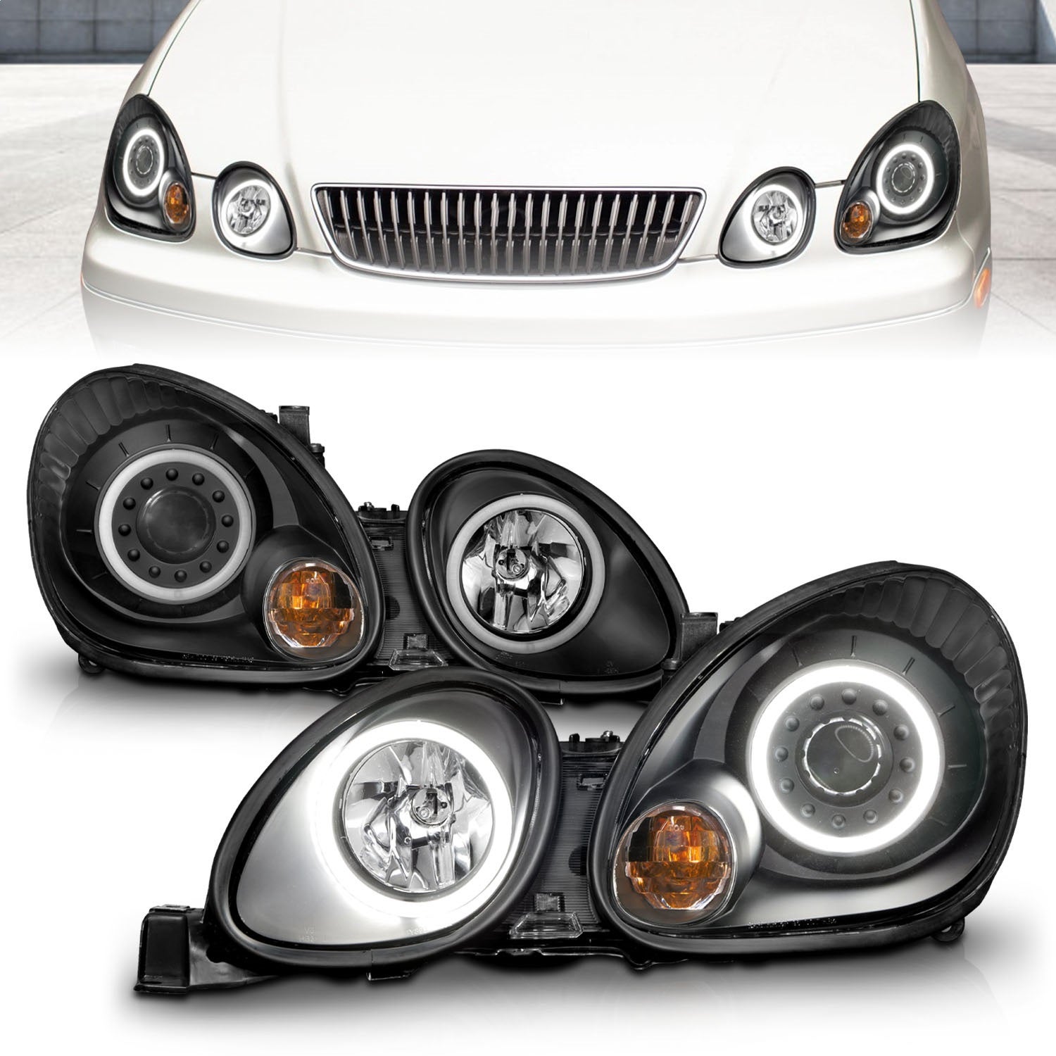 Anzo Usa 121144 Projector Headlight Set W/Halo Fits 98-05 Gs300 Gs400 Gs430