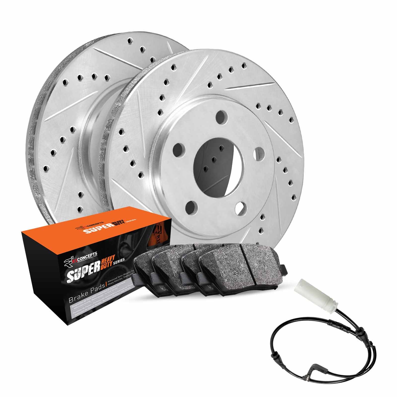 R1 Concepts Wgxc1-40001 R1 Brake Rotors - D/S - Silver W/ Sup Dty Pads & Snsr