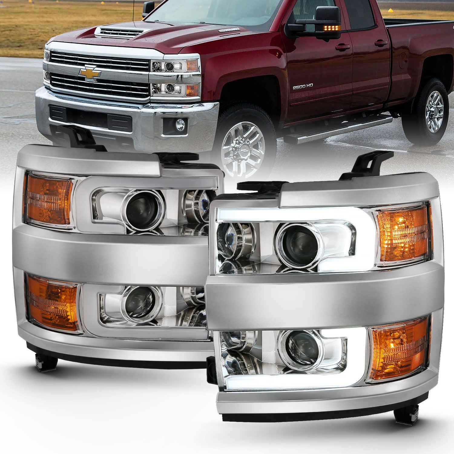 Anzo Usa 111360 Projector Headlight Set Fits Silverado 2500 Hd Silverado 3500 Hd