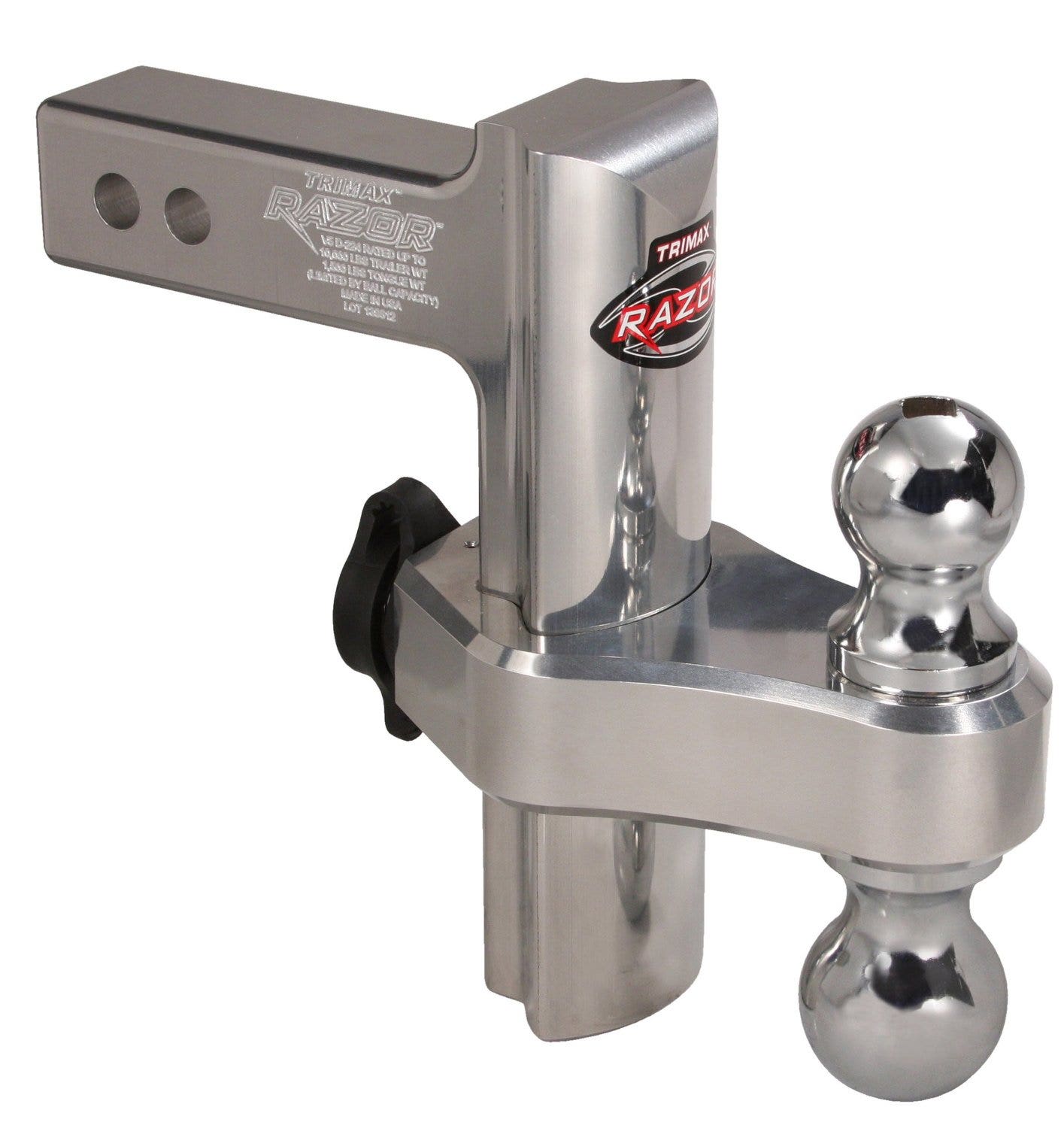 Trimax Trz8al 8" Premium Aluminum Adjustable Hitch With Dual Hitch Ball And T3