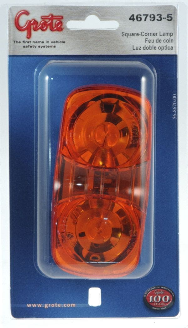 Grote 46793-5 Yellow Two-Bulb Square-Corner Clearance Marker Light (Duramold)