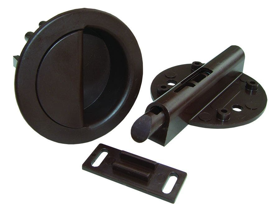 Jr Products 70315 Shur-Latch , Brown   Entry Door Latch; Type - Drive-In Latch,