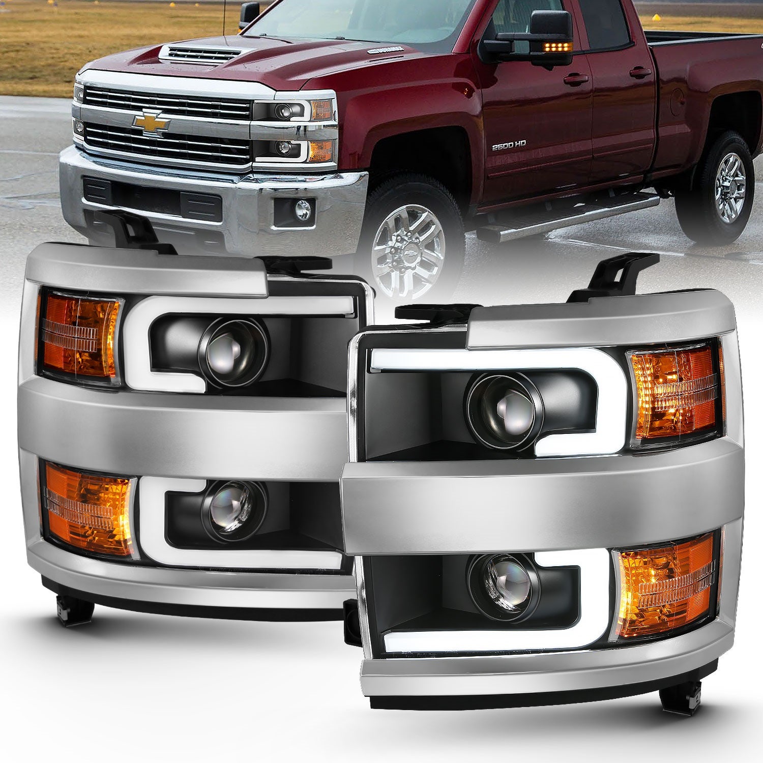 Anzo Usa 111359 Projector Headlight Set Fits Silverado 2500 Hd Silverado 3500 Hd
