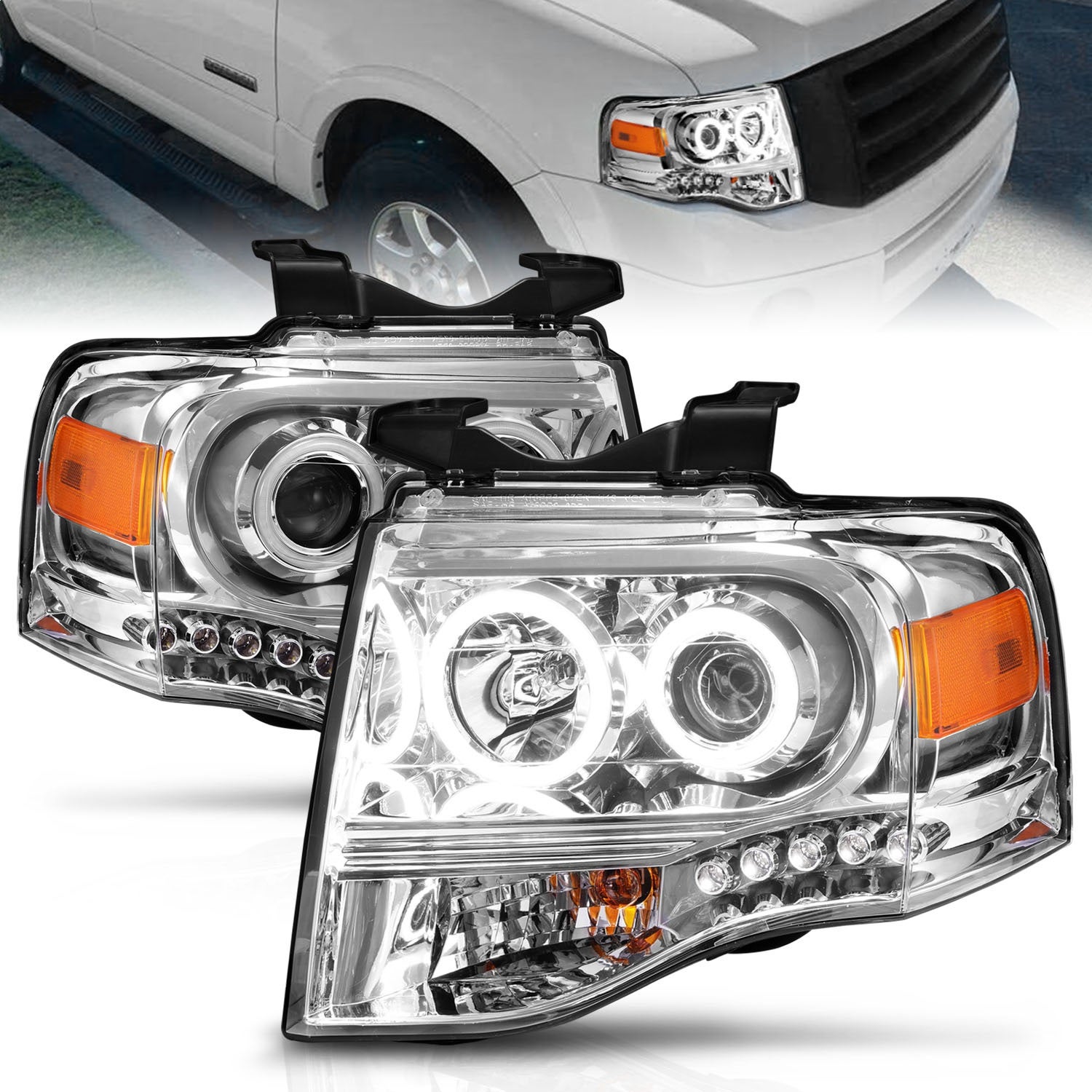 Anzo Usa 111114 Projector Headlight Set W/Halo Fits 07-14 Expedition   Projector