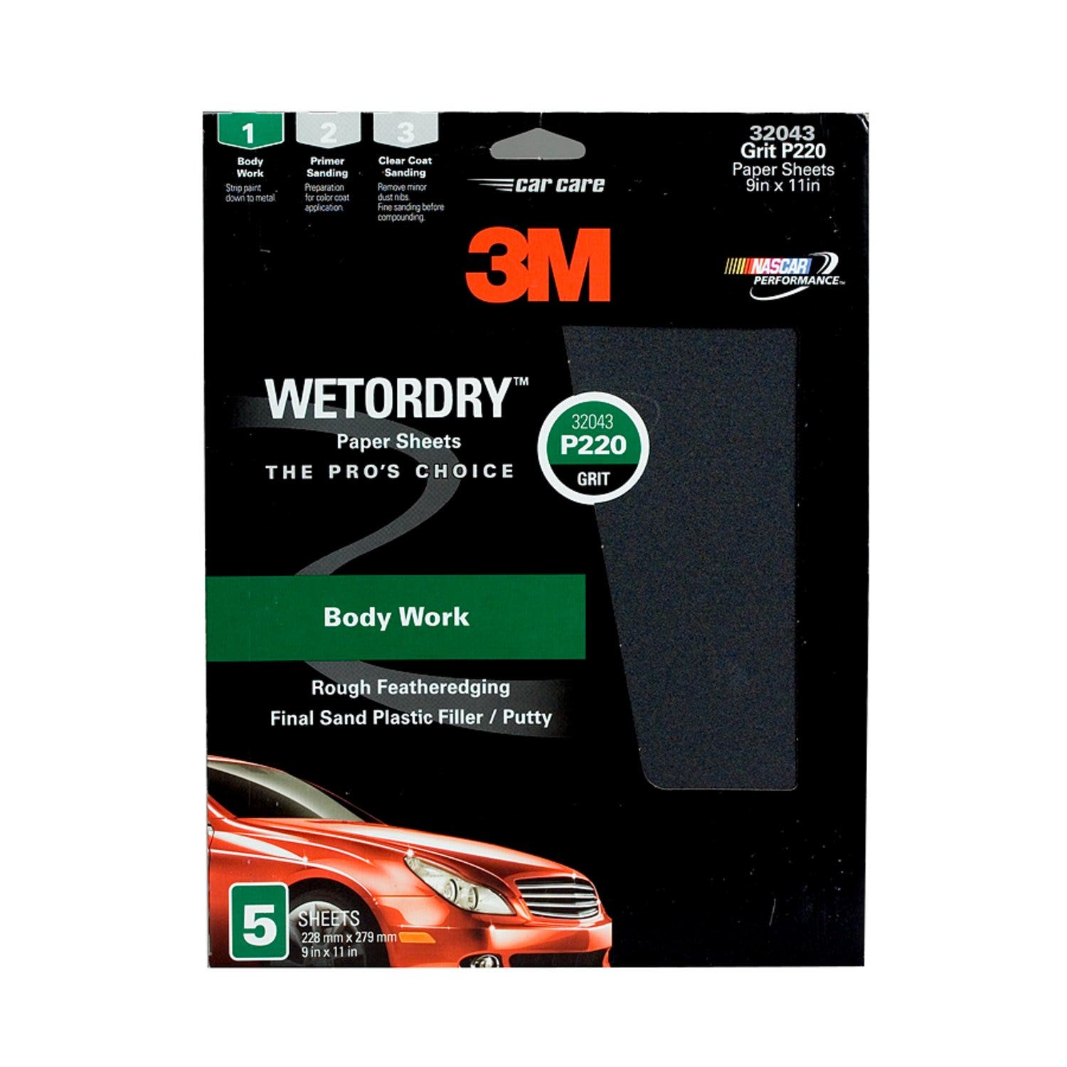 3M 32043 Imperial Wetordry 9" X 11" P220a Grit Sheet   Sandpaper Wetordry (Tm);