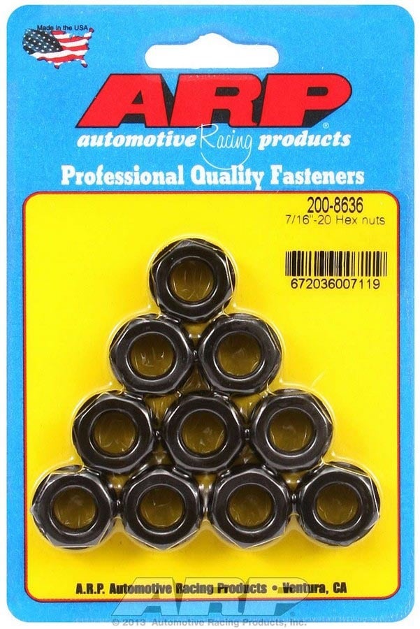 Arp 2008636 Hex Nuts, Steel With Black Oxide Finish, Package Of 10 With 7/16-20