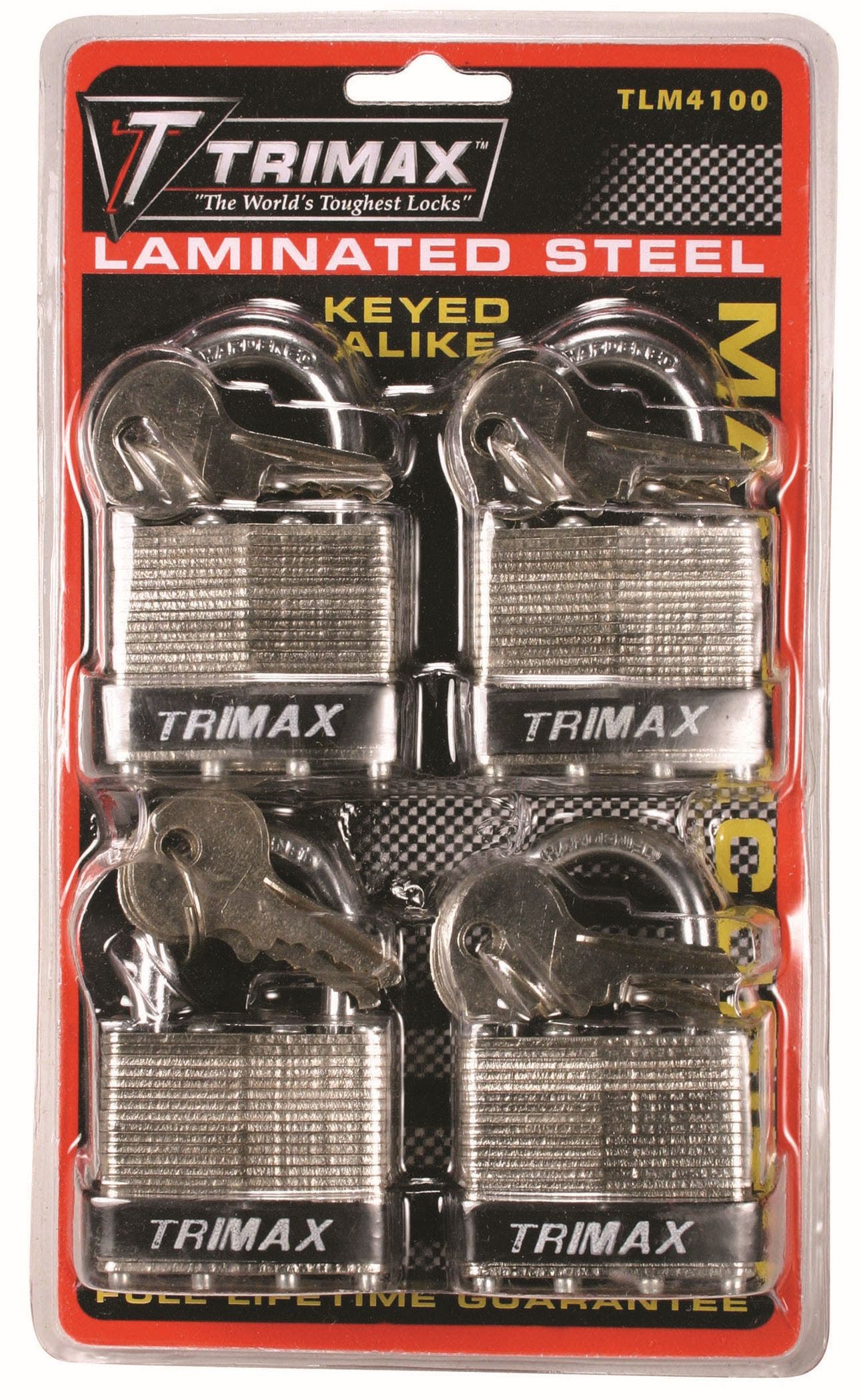 Trimax Tlm100 Dual Locking 40Mm Solid Steel Laminated Padlock With 1" X 1/4"