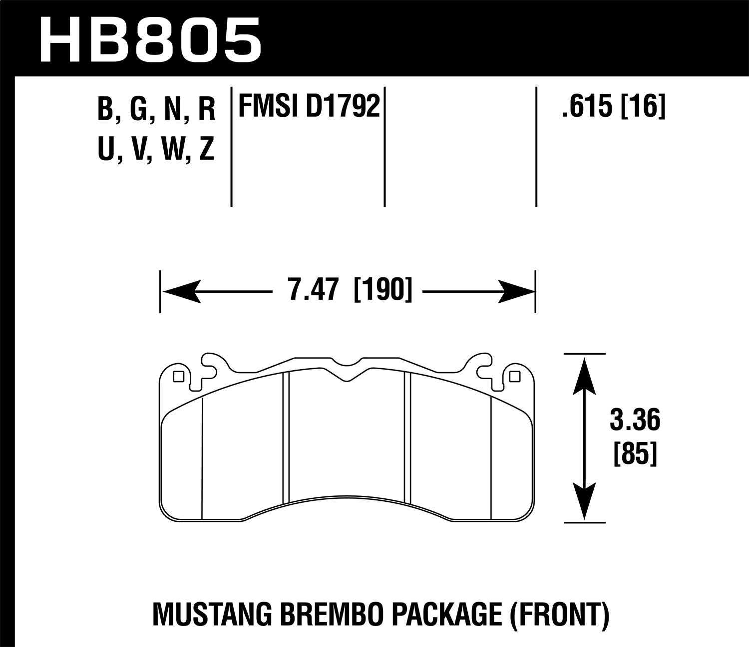 Hawk Performance Hb805n.615 Hp Plus Disc Brake Pad Fits 15-19 Mustang   Hp Plus