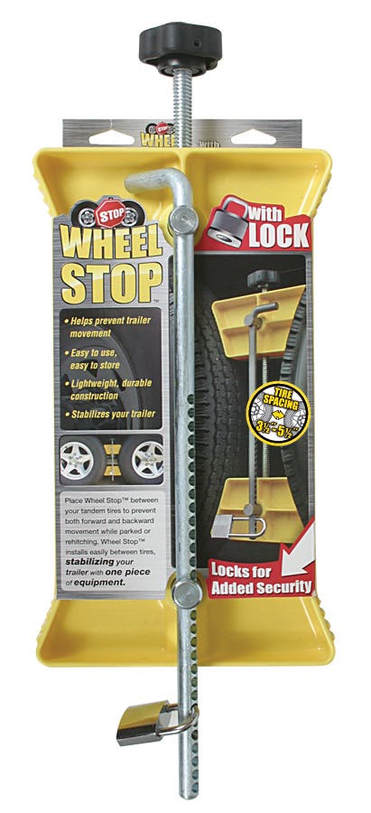 Camco Rv Wheel Stop With Padlock- Stabilizes Your Trailer By Securing Tandem