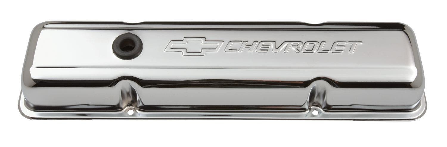 Proform 141-102 Sbc Chrome Bowtie Valve Cover - Short With Baffle  Parts  Valve
