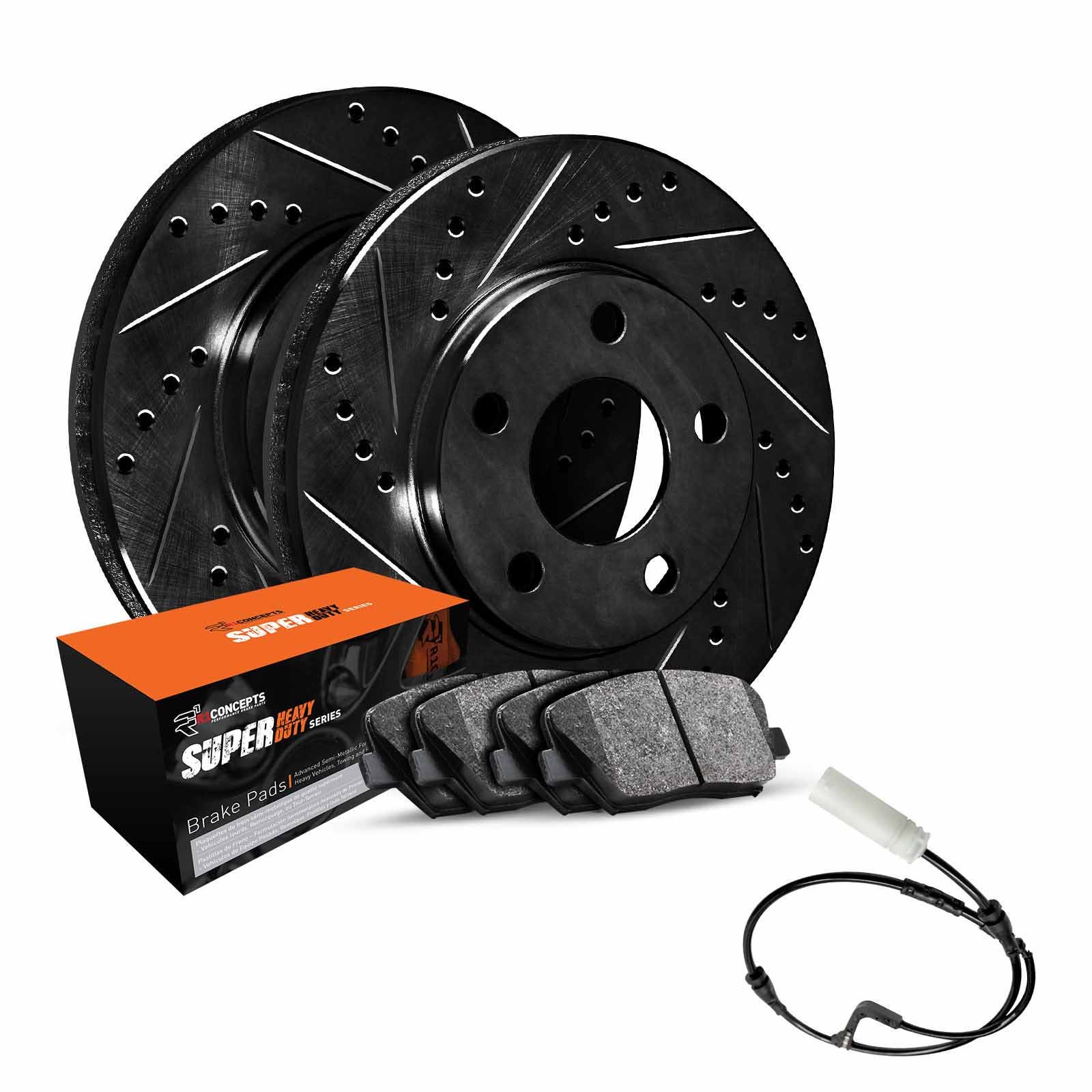 R1 Concepts Whxc1-40003 R1 Brake Rotors - D/S - Black W/ Sup Dty Pads & Snsr