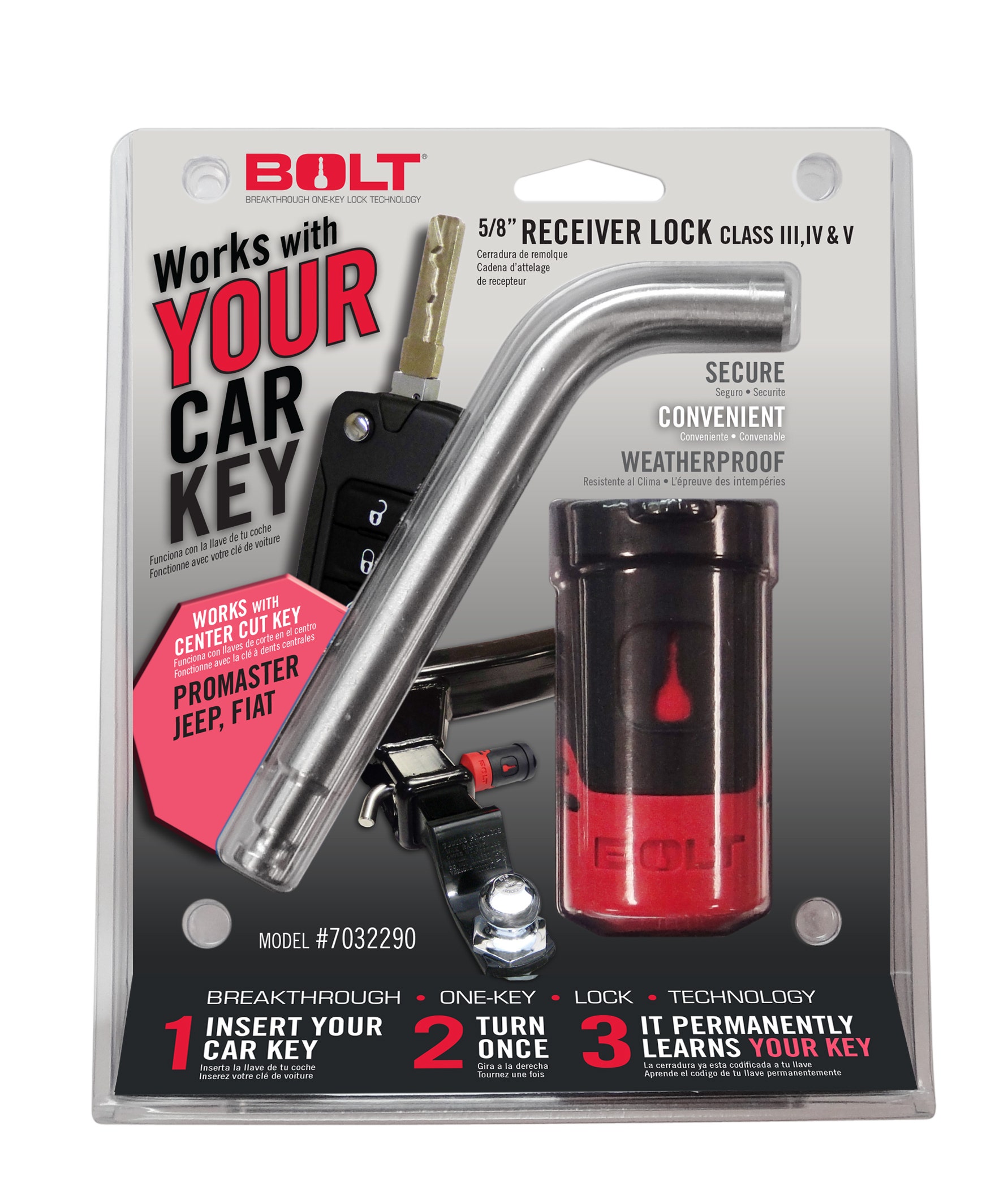 Bolt 5/8 In. Receiver Lock Jeep Center Cut  5/8 In. Receiver Lock Jeep Center