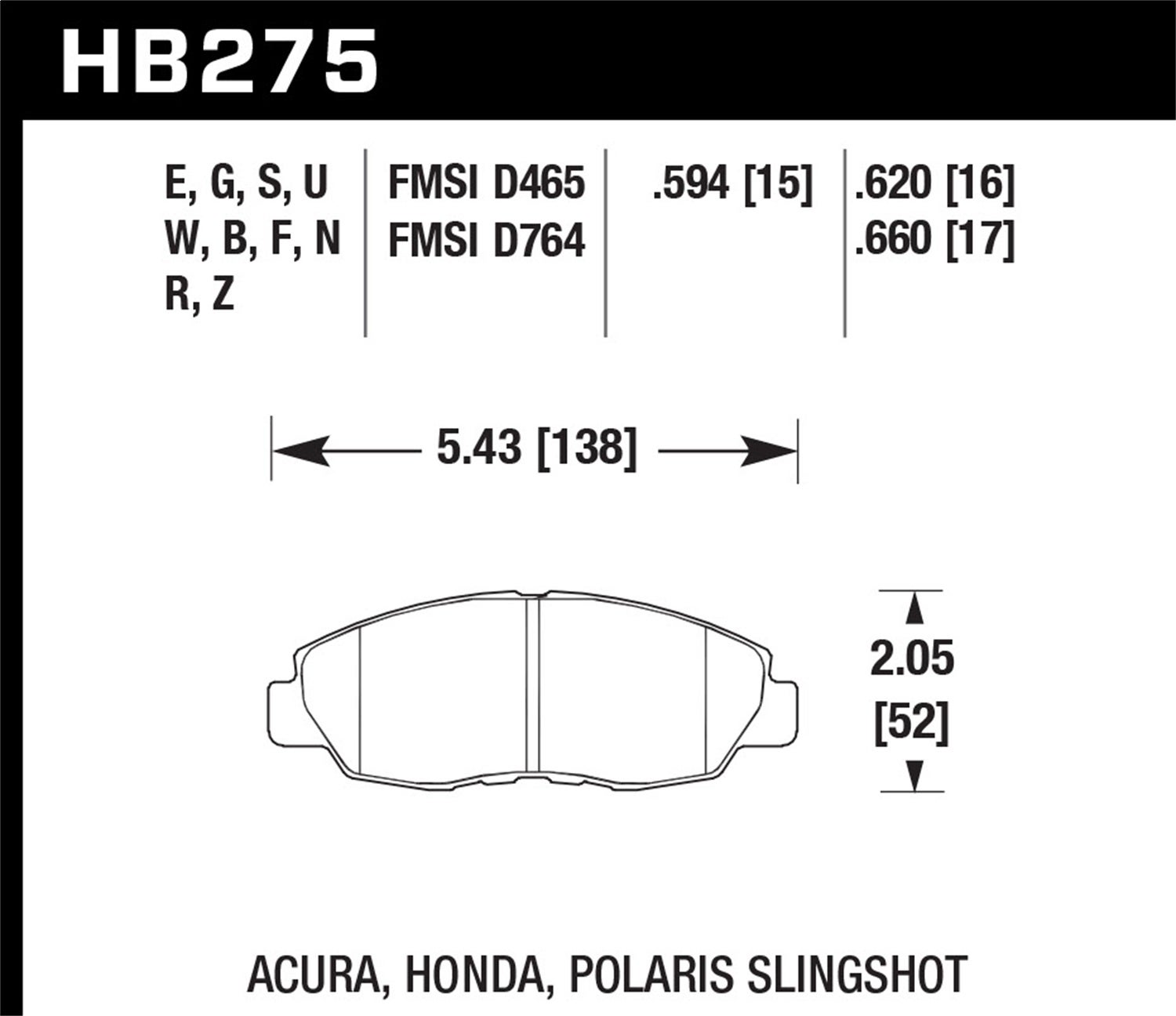 Hawk Performance Hb275b.620 Hps 5.0 Disc Brake Pad Fits Accord Civic Cl Insight
