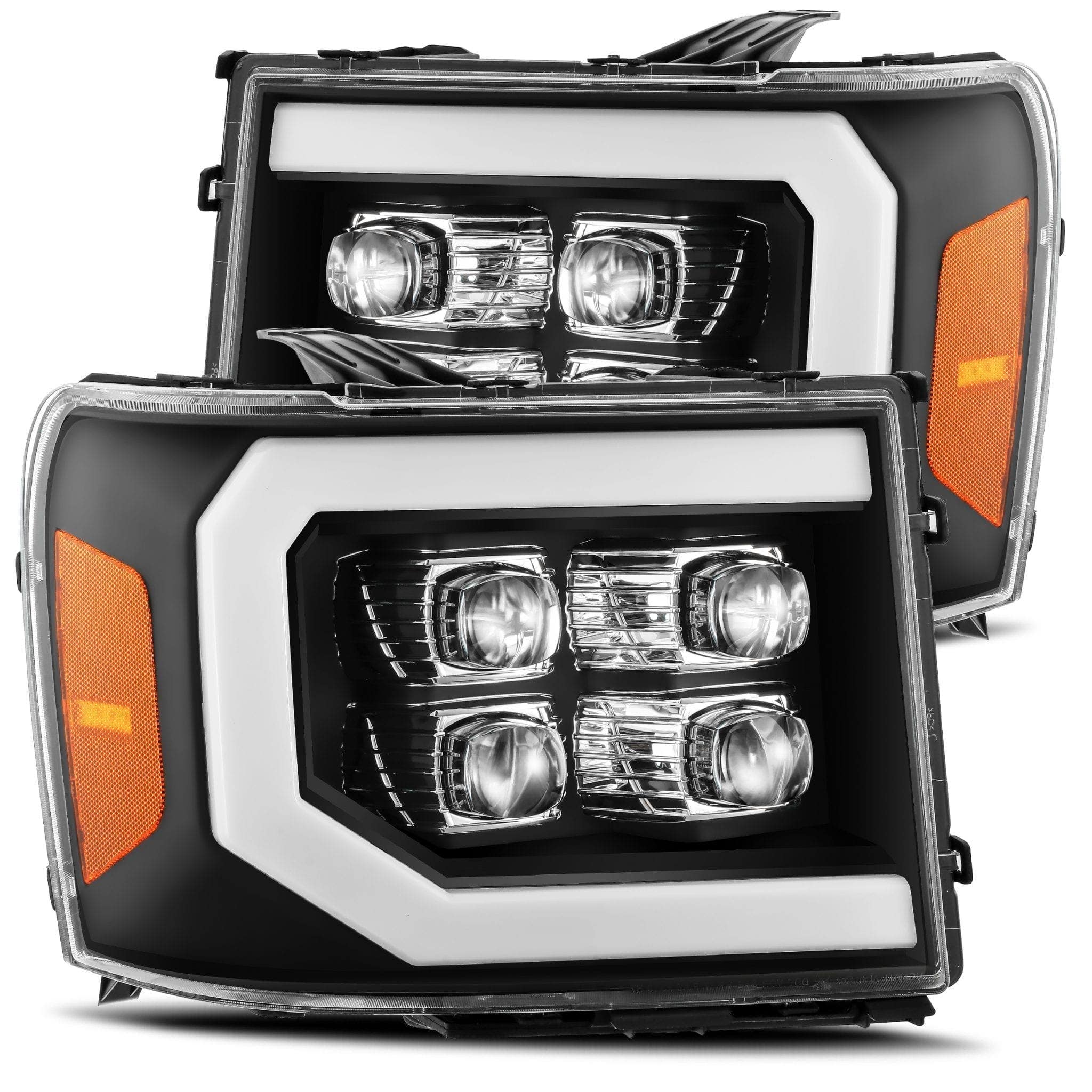 07-13 Gmc Sierra Led Projector Headlights Plank Style Design Gloss Black W/