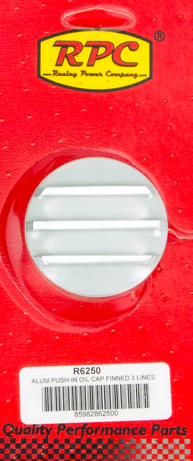 Racing Power Company R6250 Polished Aluminum Finned Push-In Oil Cap   Polished