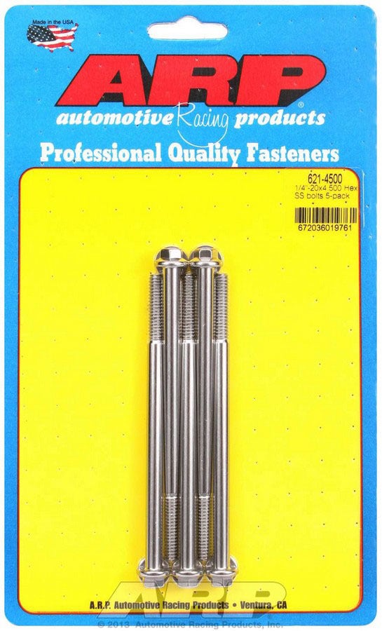 Arp 621-4500 Stainless Steel 1/4-20" Rh Thread 4.500" Uhl 6-Point Bolt With