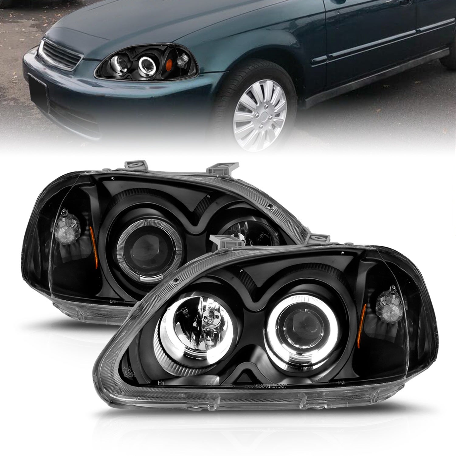 Anzo Usa 121068 Projector Headlight Set W/Halo Fits 96-98 Civic   Projector
