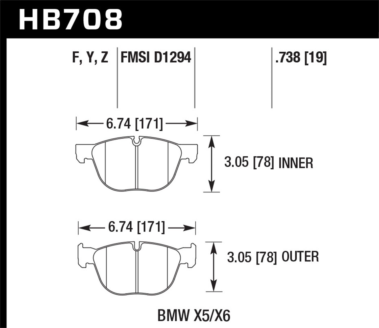 Hawk Performance Hb708f.738 Hps Disc Brake Pad Fits 07-19 X4 X5 X6   Hps Disc