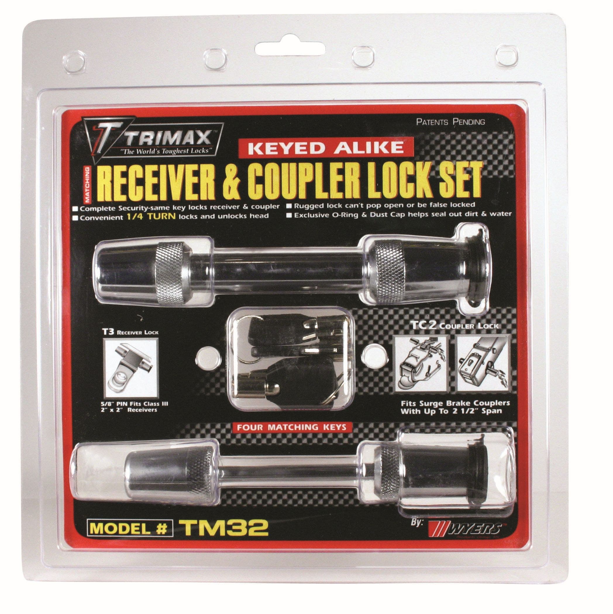Trimax T3-5/8" Receiver & Tc2-2-1/2" Span Coupler Lock-Keyed Alike Set Tm32,