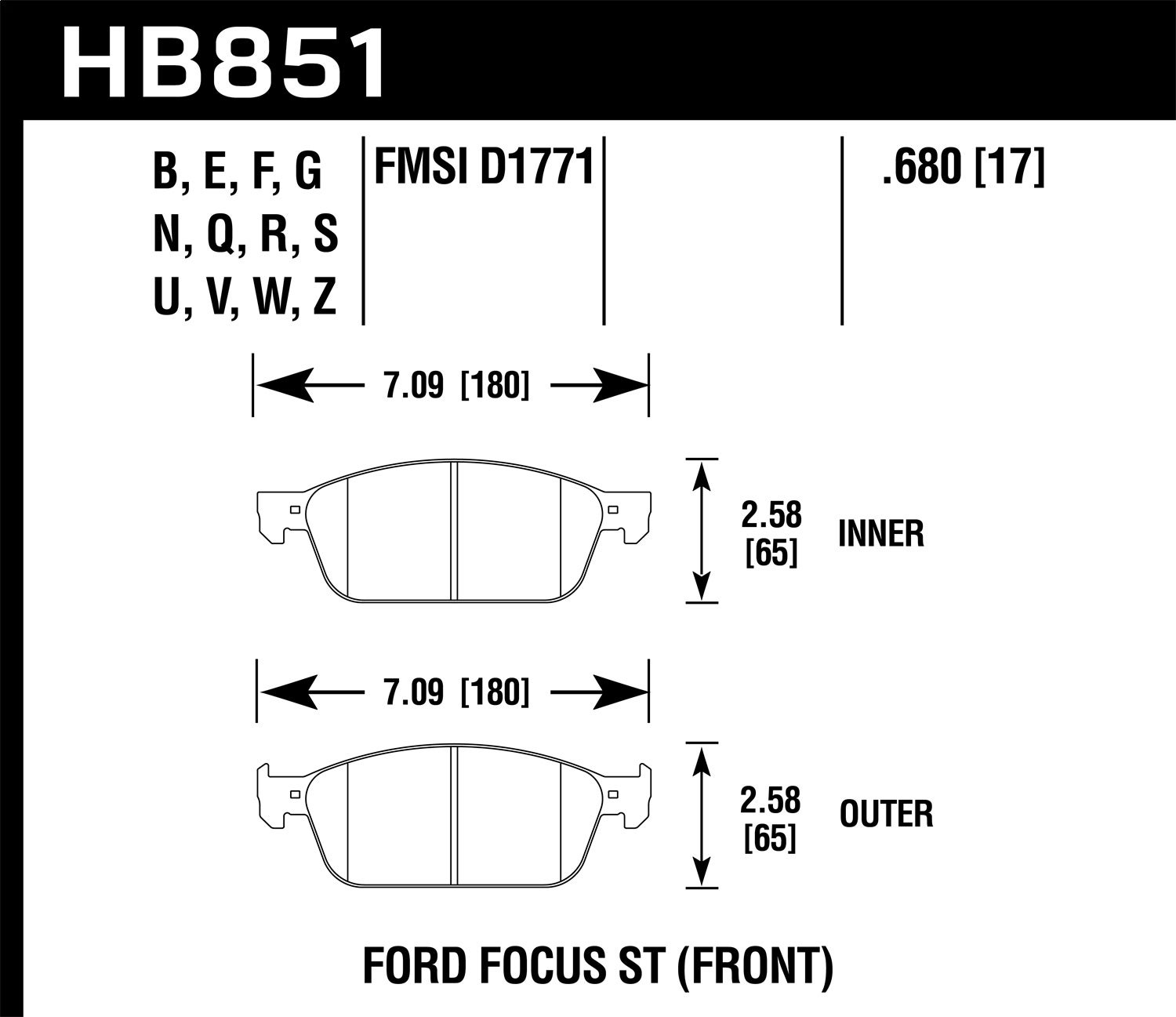 Hawk Performance Hb851z.680 Performance Ceramic Disc Brake Pad Fits Focus Mkc