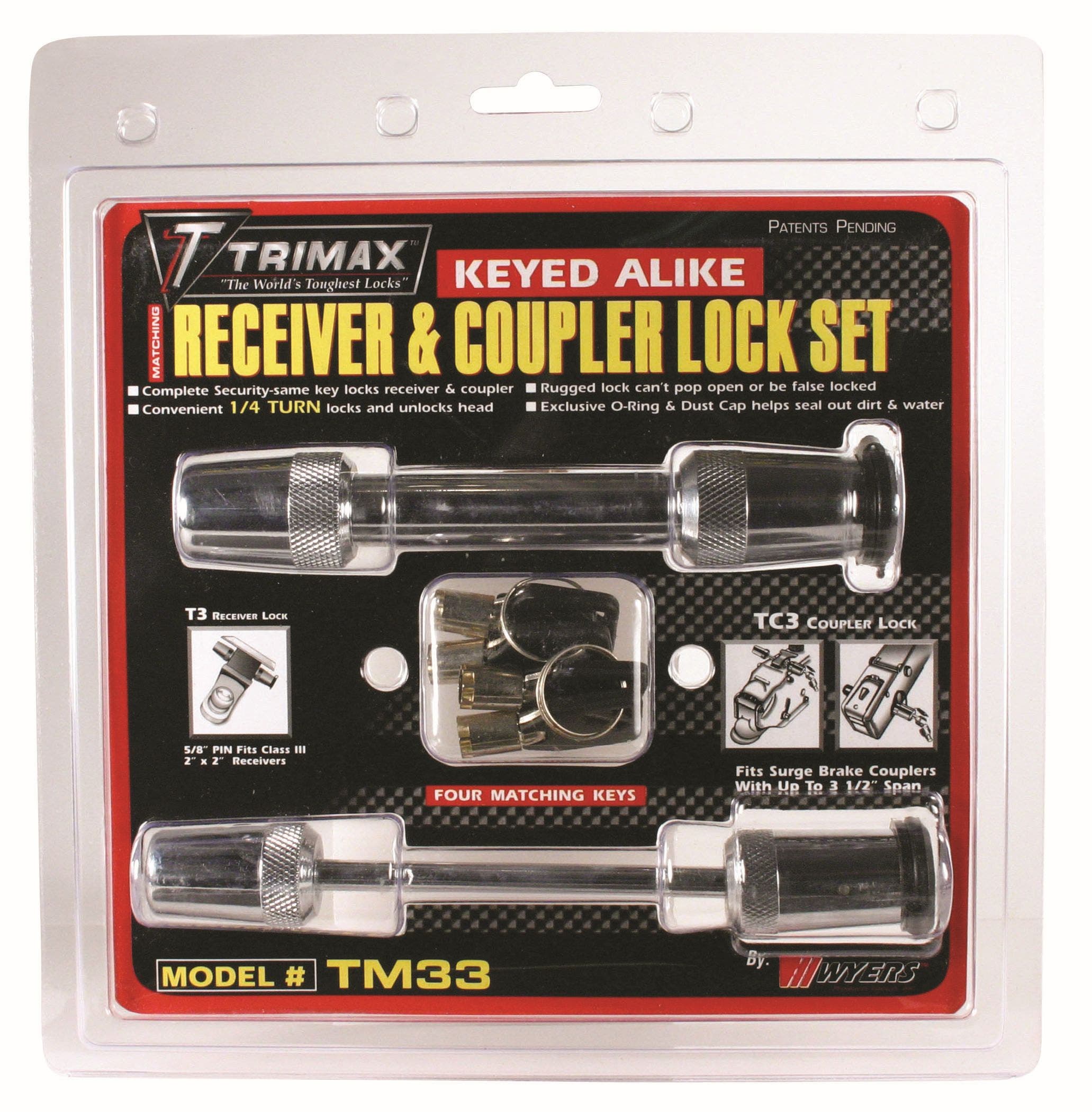 Trimax 5/8" Receiver Lock & 3-1/2" Span Coupler Lock  Locks  Trailer Hitch Pin;