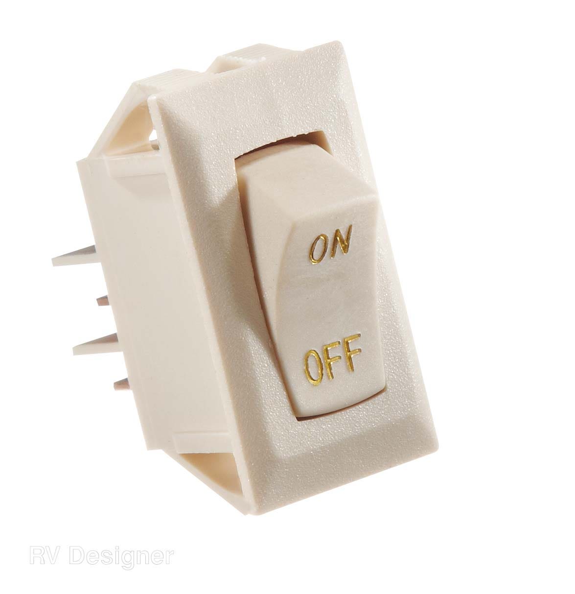 Rv Designer S279, Ivory Rocker Switch W/Gold Text, 10 A, On/Off - Spst - Cut-Out