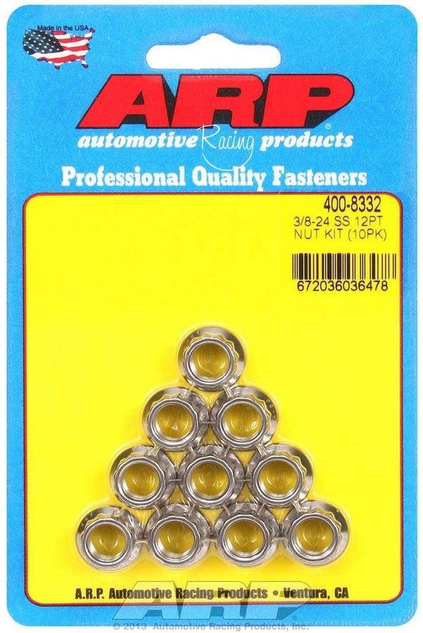 Arp 400-8332 3/8"-24 Stainless Steel Nut - 10 Piece Arp  3/8 -24 Stainless Steel