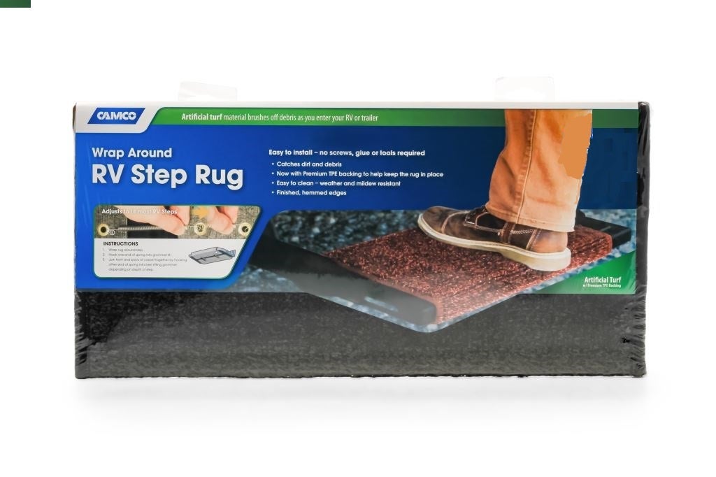Camco 42944 Brown Premium Wrap Around Rv Step Rug (Turf Material (22" X 23"))