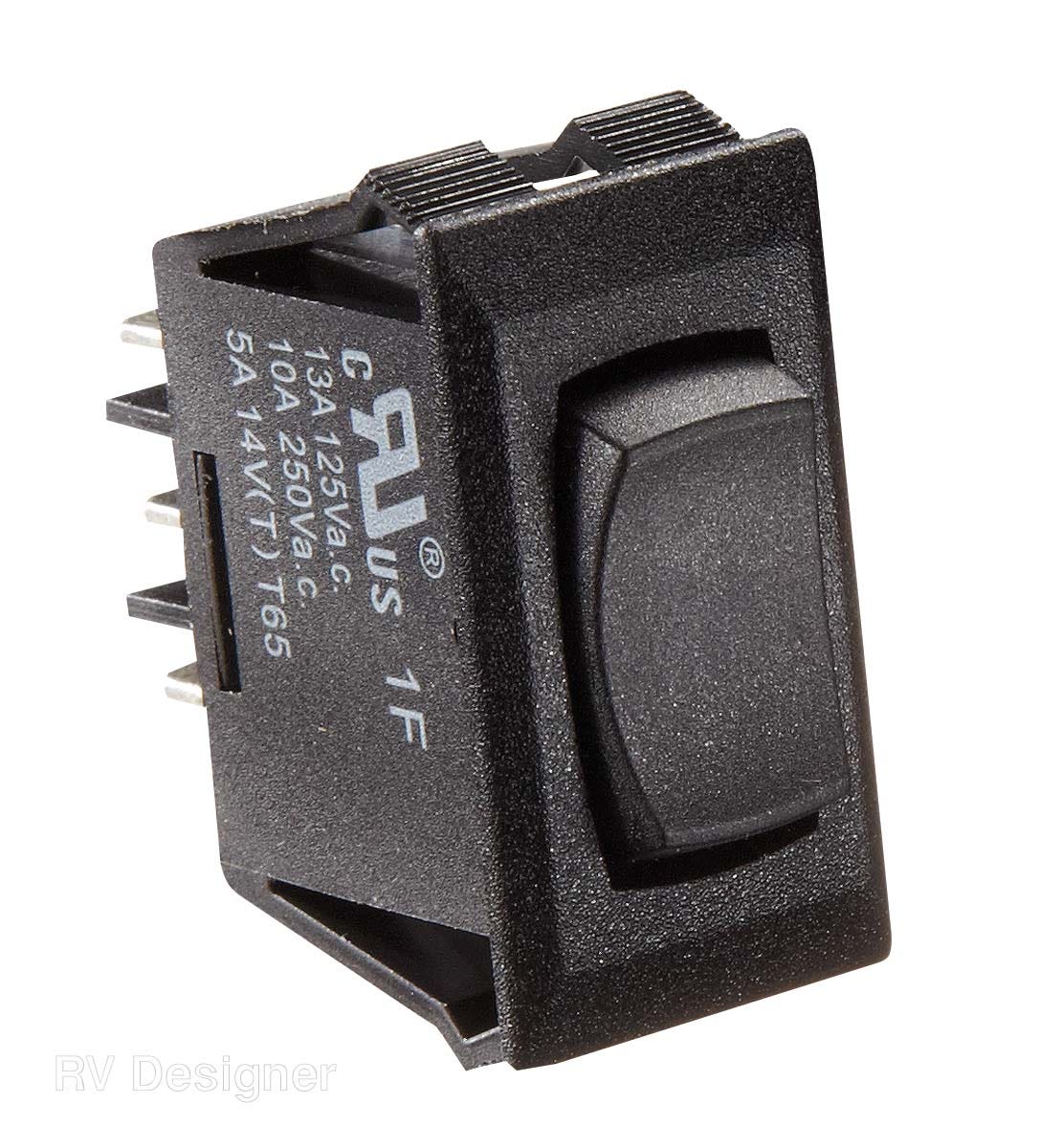 Rv Designer Black Rocker Switch, S341, 10 A, Momentary On/Off/Momentary On -