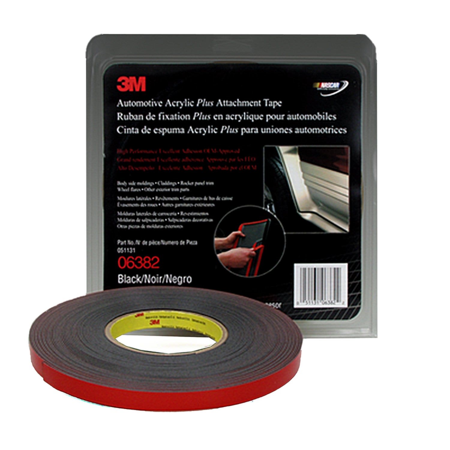 3M 6382 Automotive Acrylic Plus Attachment Tape, Black, 1/2" X 20 Yds.  6382