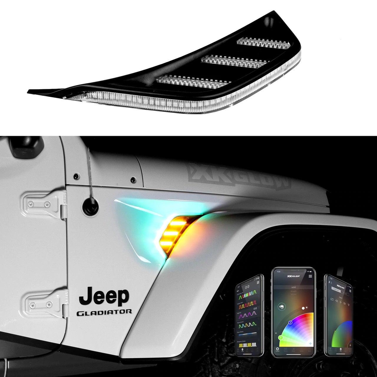 Rgb+Amber Turn Signal Running Light For Jeep Jl&Jt Fender Vent Light   Xkchrome