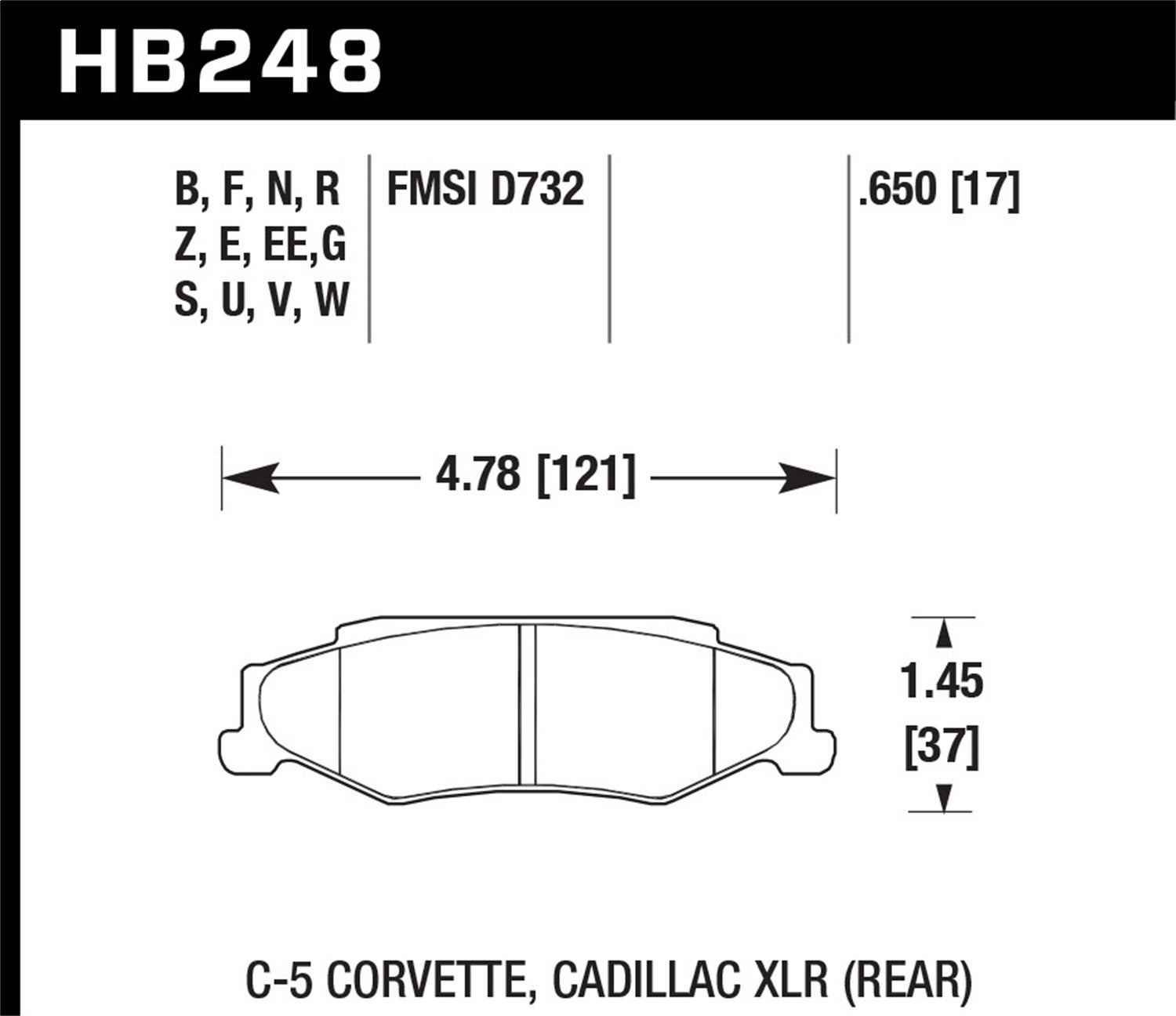 Hawk Performance Hb248b.650 Hps 5.0 Disc Brake Pad Fits 97-13 Corvette Xlr   Hps