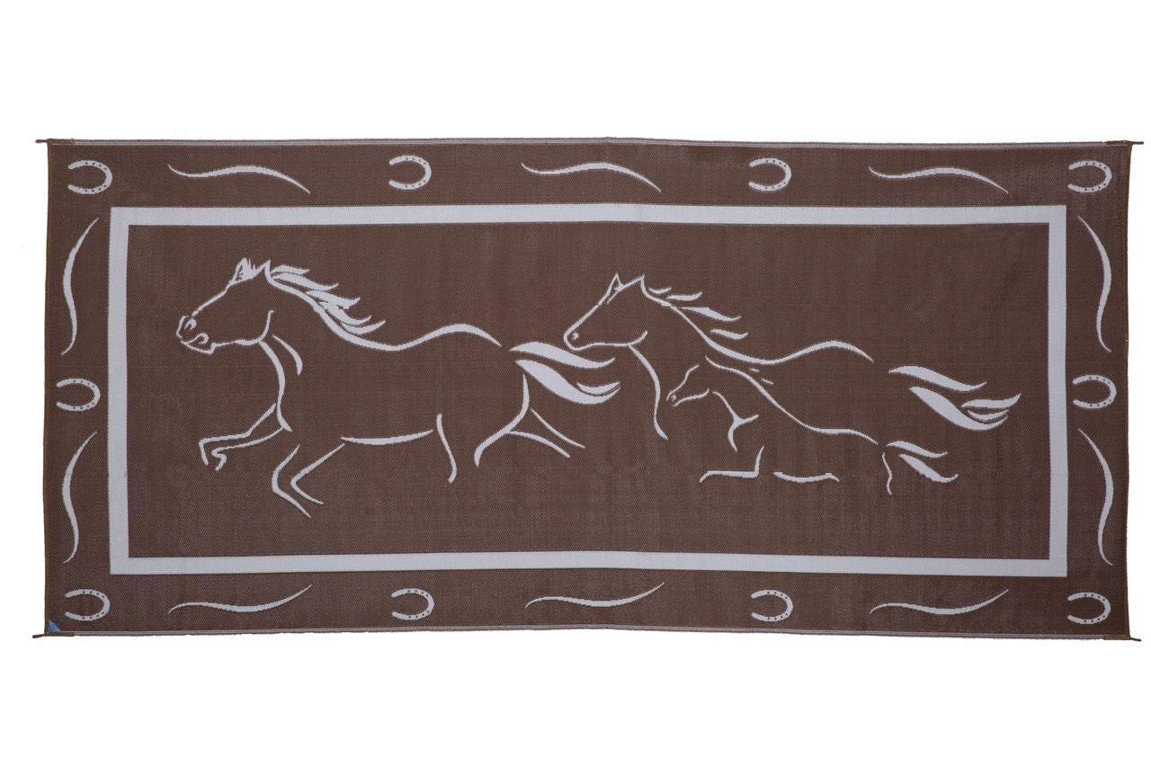 Stylish Camping Gh8187 Brown/White 8'X18' Galloping Horses Mat   Camping Mat;