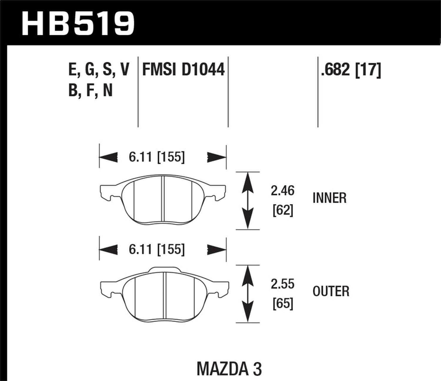 Hawk Performance Hb519n.682 Hp Plus Disc Brake Pad   Hp Plus Disc Brake Pad