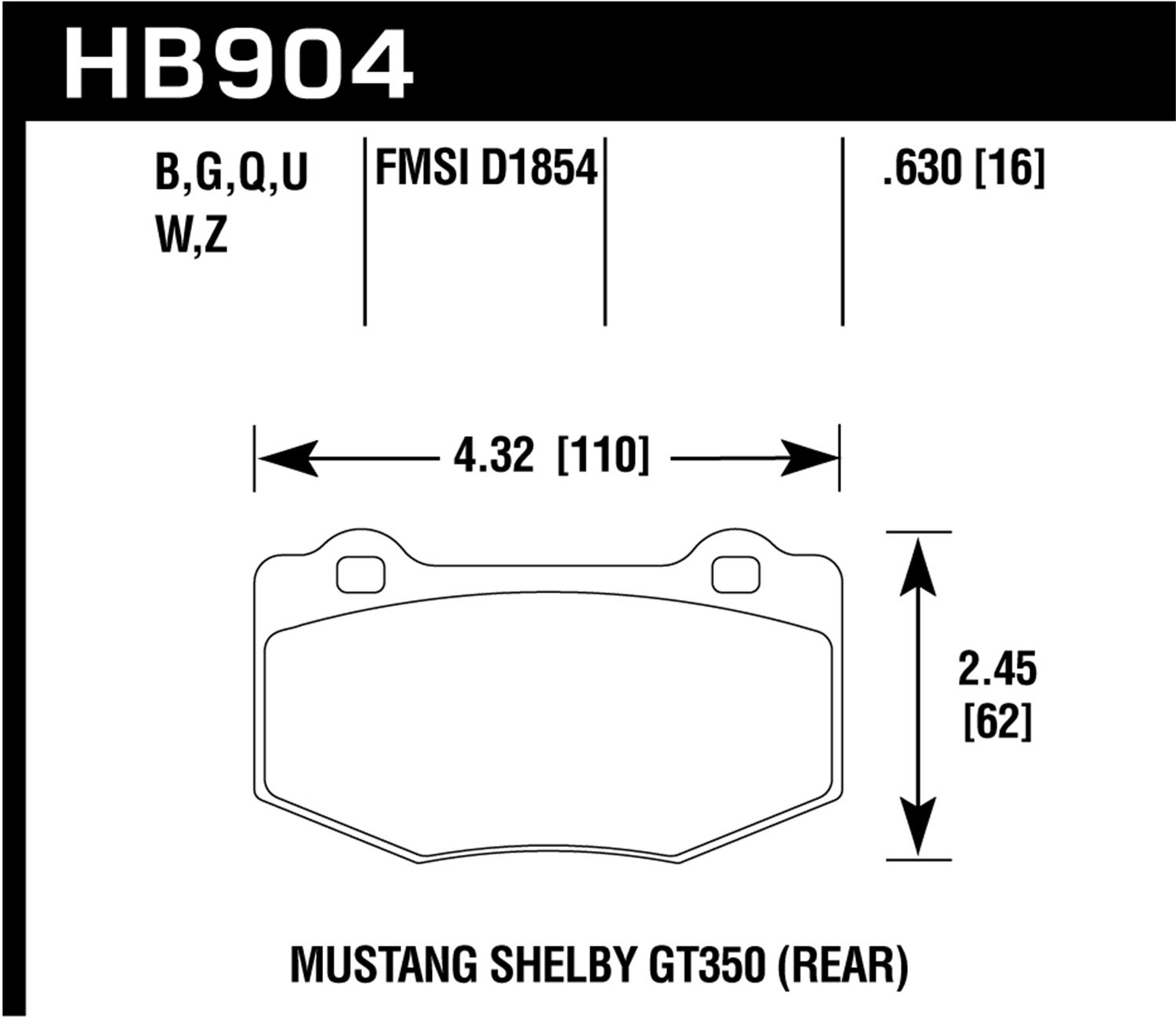 Hawk Performance Hb904z.630 Performance Ceramic Disc Brake Pad Fits Mustang