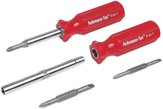 Performance Tool W975 6-In-1 Quick Change Screwdriver With Magnetized Tips And
