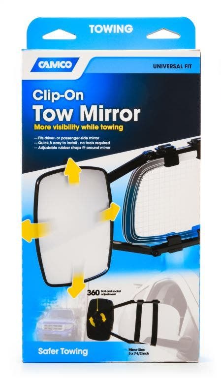 Camco Clamp-On Towing Mirror - Securely Clamps Onto Your Vehicle's Mirror To