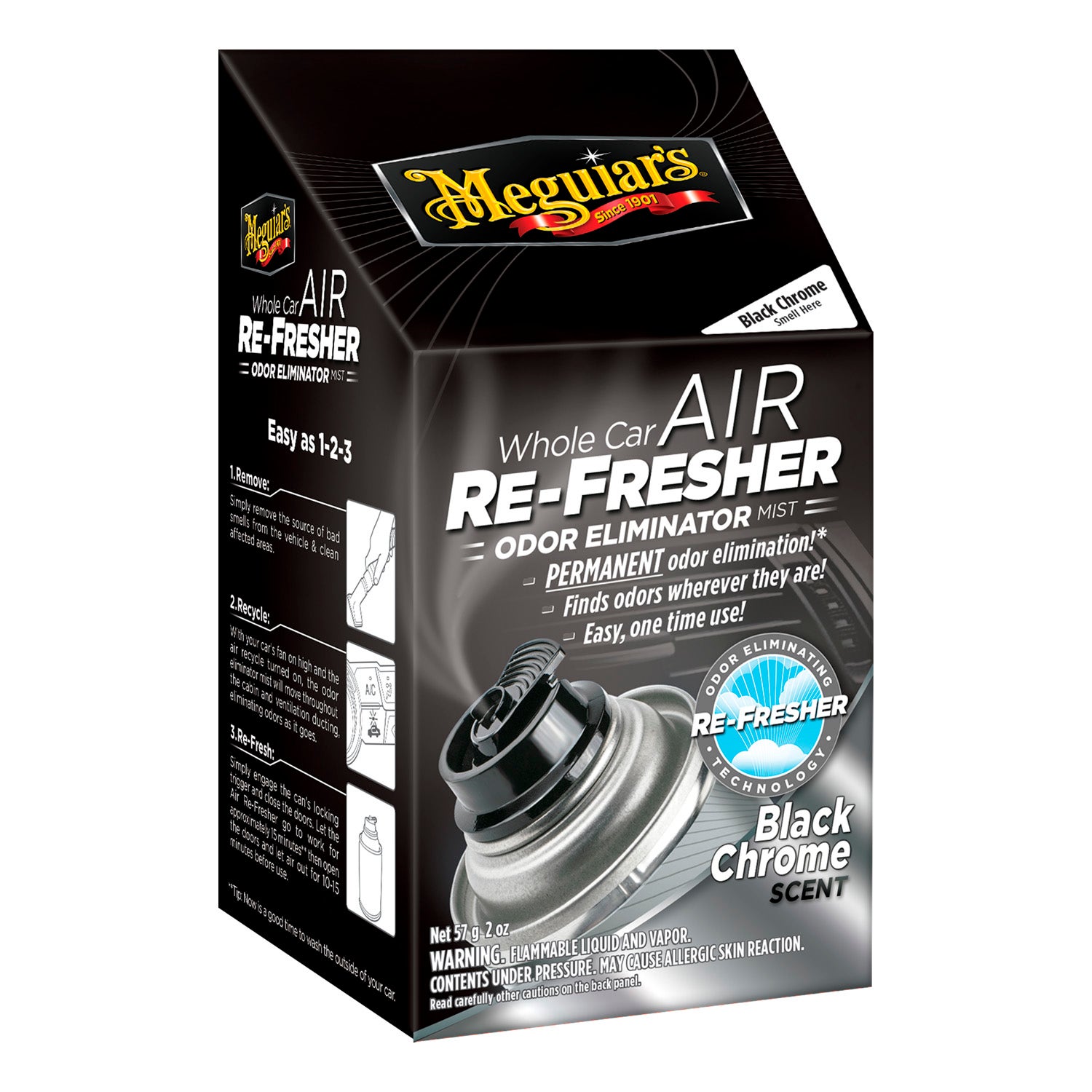 Meguiar's G181302 Whole Car Air Re-Fresher Odor Eliminator Mist, Black Chrome