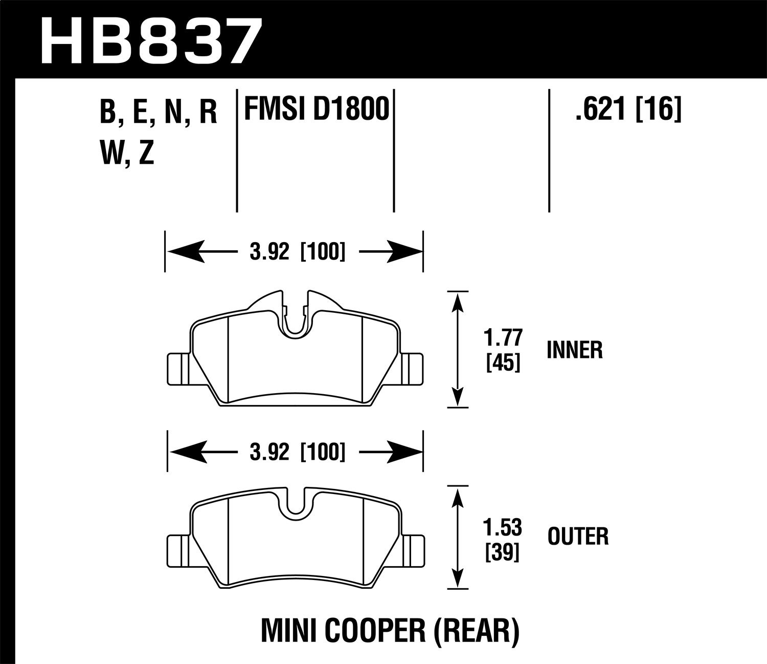 Hawk Performance Hb837b.621 Hps 5.0 Disc Brake Pad Fits 14-19 Cooper   Hps 5.0