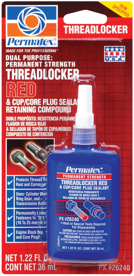 Permatex 26240 Permanent Strength Threadlocker Red, 36 Ml Bottle   Permanent
