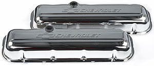 Proform 141-114 Bbc Chrome Bowtie Valve Cover - Short With Baffle   Bbc Chrome
