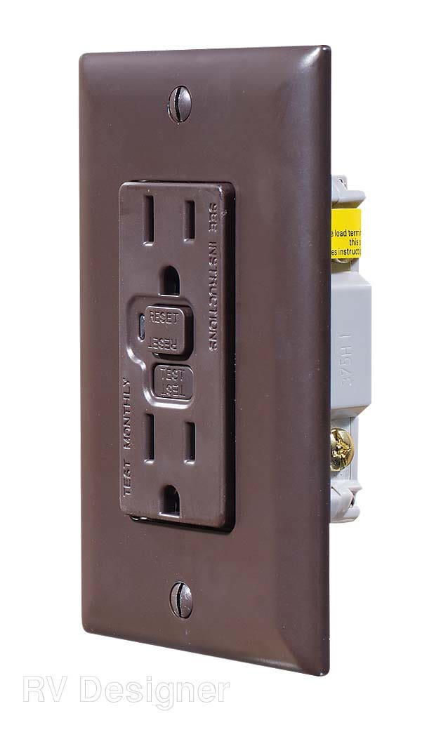 Rv Designer S805, Dual Gfci Outlet With Cover Plate, Brown, Ac Electrical