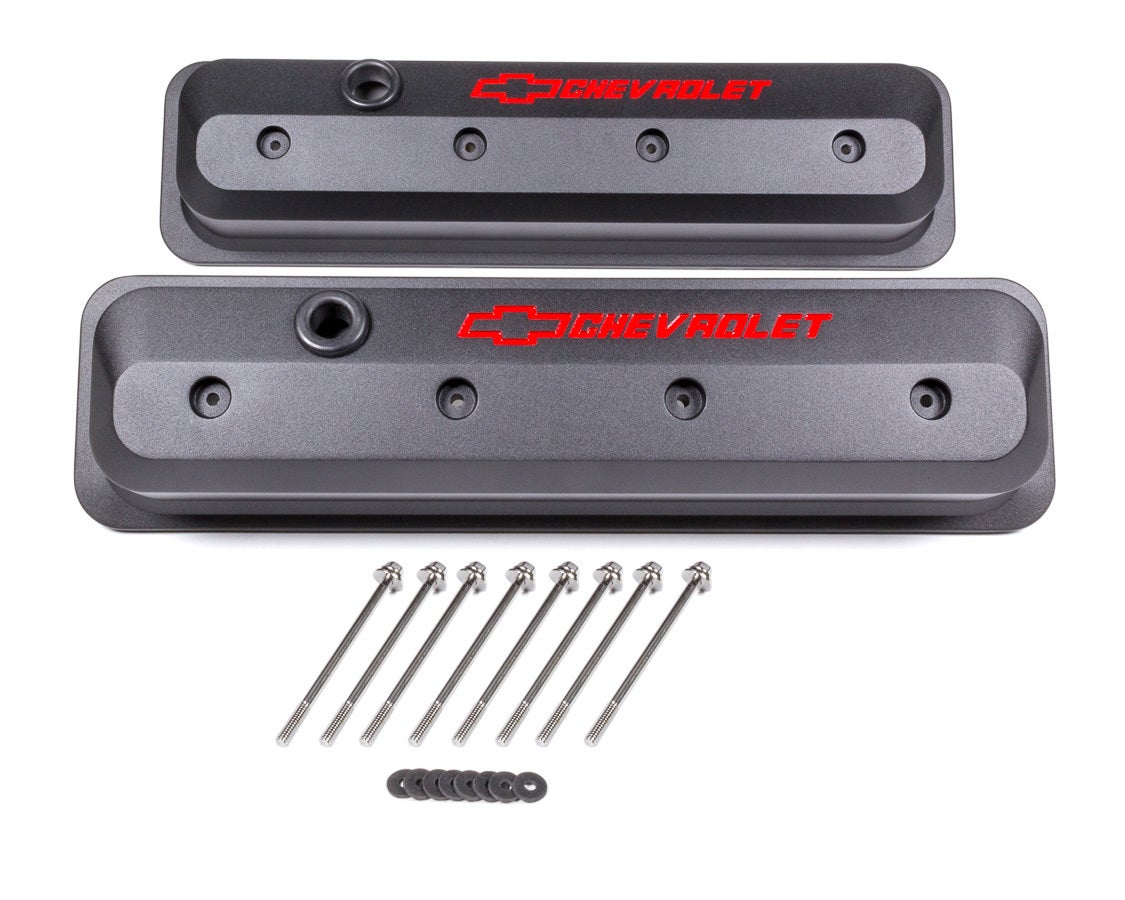 Gm-141-845 Chevrolet Bowtie Slant Valve Covers Centerbolt Small Block Black