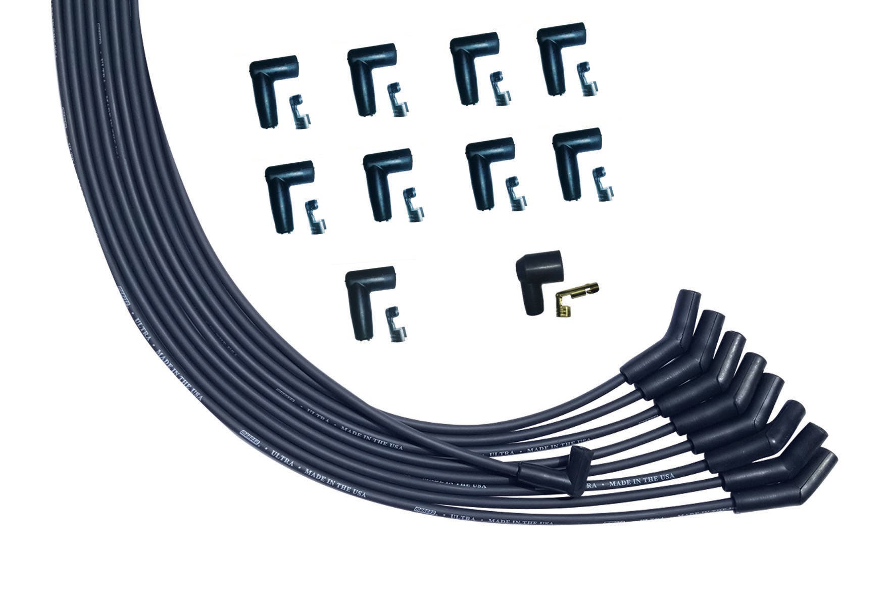 Moroso 51009 Ultra Series Black Universal V8 Spark Plug Wires, 135 Degree Plug