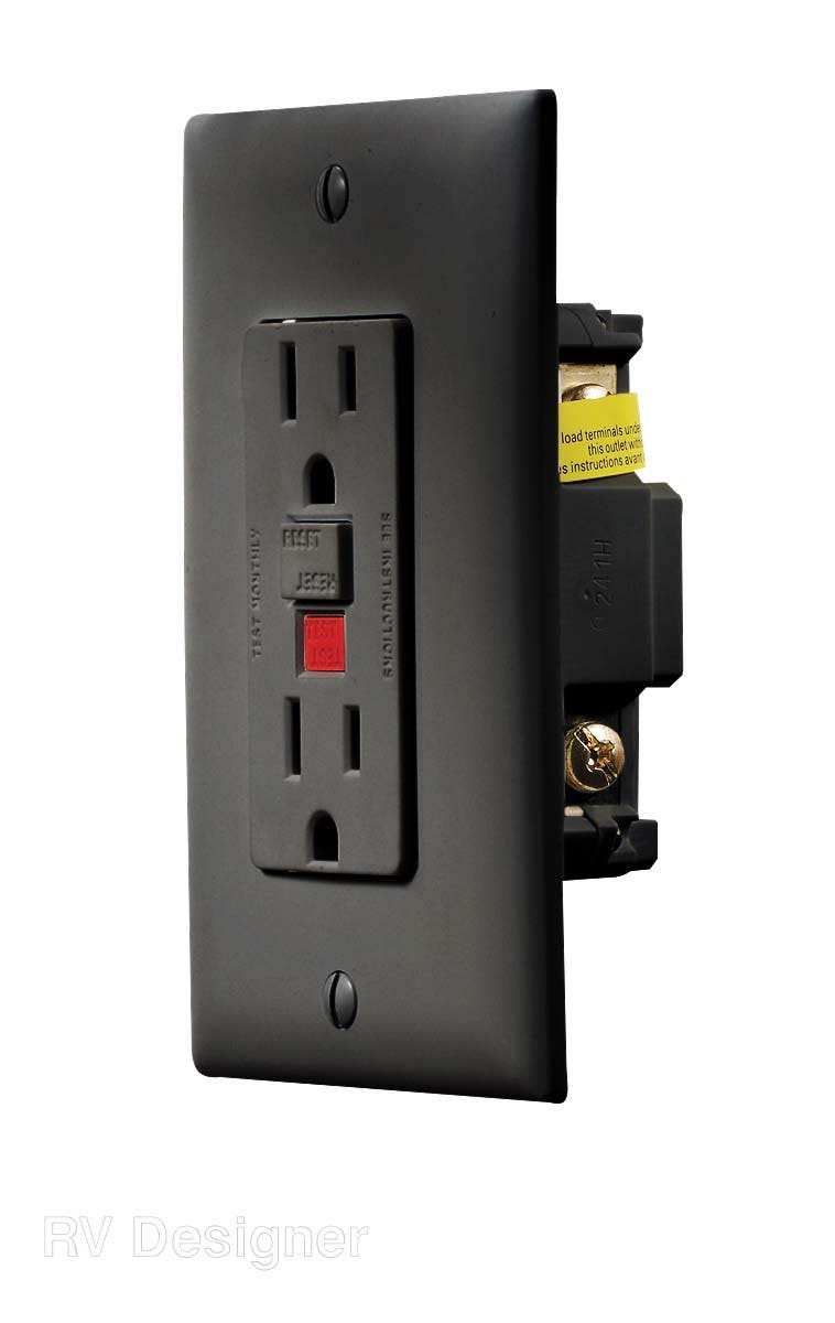 Rv Designer S807, Dual Outlet Gfci With Cover Plate, Black, Ac Electrical