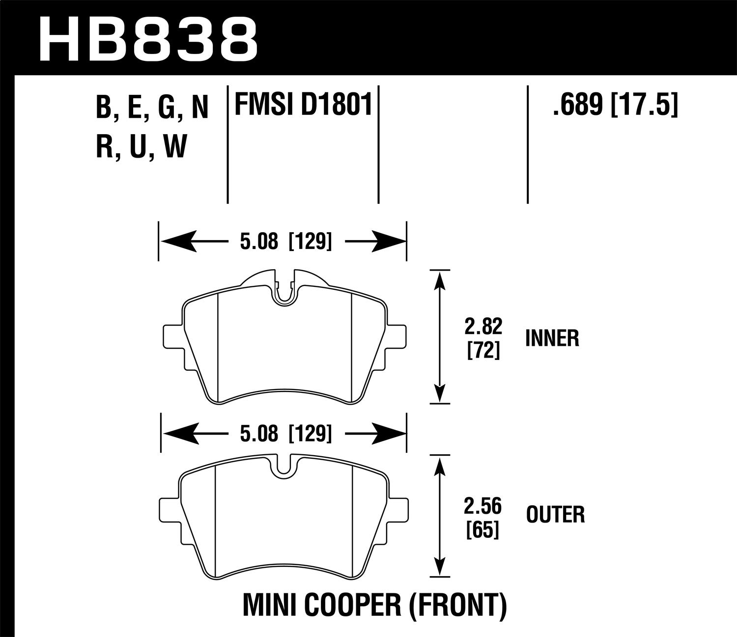 Hawk Performance Hb838b.689 Hps 5.0 Disc Brake Pad Fits Cooper Cooper Clubman