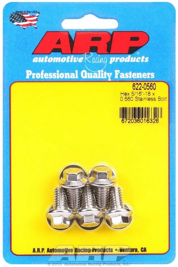 Arp 6220560 5-Pack Of Stainless Steel Hex Bolts, Size 5/16-18, 0.560 Under Head